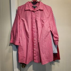 Lands' End Womens Pink and White Checkered Shirt